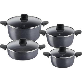 Tefal G6 Hard Stone 8 Pcs Cooking Set, Grey, Aluminium