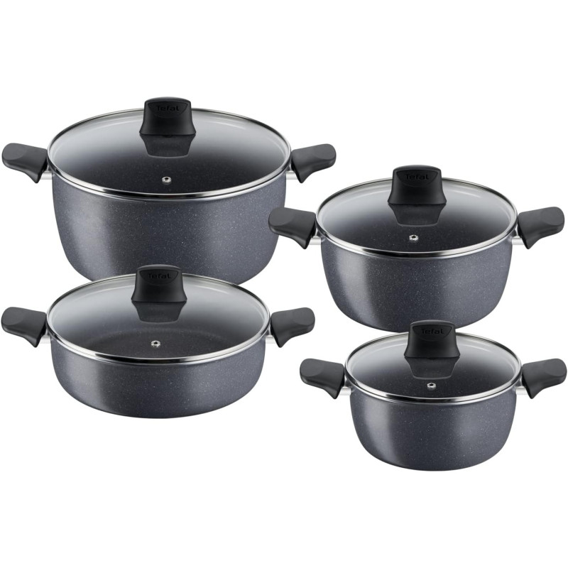 Tefal G6 Hard Stone 8 Pcs Cooking Set, Grey, Aluminium