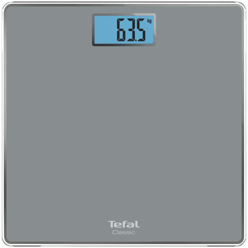 Tefal PP1500 Classic Digital Bathroom Scale, Large Backlit Display, 160 KG Capacity Body Weight Scale, Automatic On Tempered Glass Platform, Silver