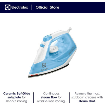 Electrolux Steam Iron 2300W, Non Stick Ceramic Plate, Mechanical Knob, 2M Cord Length, 1 Axis Rotation Card, Water Tank, Steam Technology, Steam Shot 100 Gm, Pilot Lamp