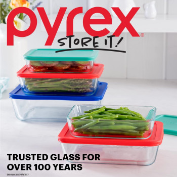 Pyrex Simply Store Glass Food Storage Container, Snug Fit Non-Toxic Plastic BPA Free Lids, Freezer Dishwasher Microwave Safe, 6 Cup