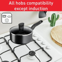Tefal Cookware Set Dark Stone 11 Pcs Cooking Set Non-Stick Stewpots 22/24 CM and Lids Saucepan 18 CM Frypan 28 CM, Aluminium