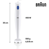 Braun Multiquick 1 Hand Blender 450 Watts, 1 Speed, Light-Weight, BPA Free, Dishwasher Safe, Plastic
