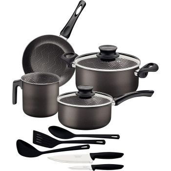Tramontina Paris 11 Pieces Lead Colored Aluminum Cookware Set With Interior And Exterior Starflon Max Pfoa Free Nonstick Coating