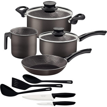 Tramontina Paris 11 Pieces Lead Colored Aluminum Cookware Set With Interior And Exterior Starflon Max Pfoa Free Nonstick Coating