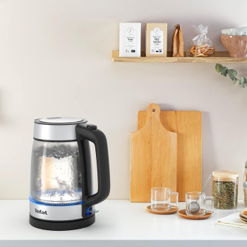 Tefal Kettle 1.7 L Glass Electric Kettle 18050-2200 W Concealed Heating Element Cordless 360 Design Removable Anti-Scale Filter Precision Spout Assisted Lid Opening