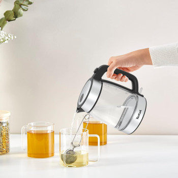 Tefal Kettle 1.7 L Glass Electric Kettle 18050-2200 W Concealed Heating Element Cordless 360 Design Removable Anti-Scale Filter Precision Spout Assisted Lid Opening