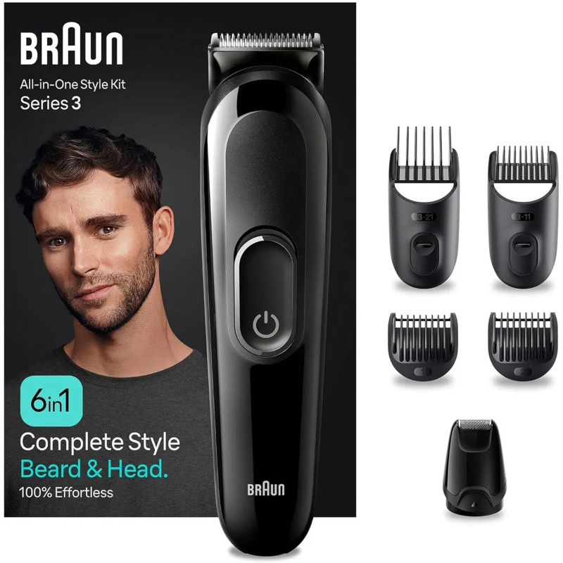 Braun MGk 3410 6 In 1 Style Kit 3 Beard, Hair Grooming With 50Min Runtime, With 5 Extra Curated Tools For Beard Clipping, Precision Shaving, And Hair Clipping