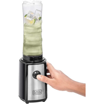 Black+Decker Sports Blender/Smoothie Maker, 300W, 6 Piece With 500Ml And 300Ml Sports Bottle, 21500 Rpm With Turbo Speed, SS Blades To Pulverize Ice And Frozen Fruits