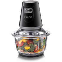 Black+Decker 400W 1.2L Vertical Glass Chopper/Mincer XXL Glass Bowl Capacity With Removable Four Blade System Helps, Chop/Crush Ice/Mince/Grind/Puree Variety Of Ingredients