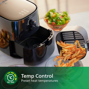 Philips Essential Air Fryer With Rapid Air Technology, Analogue, Black, 0.8Kg, 4.1L,50HZ