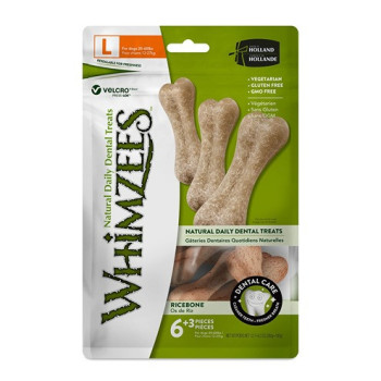 Whimzees Ricebone Natural Daily Dental Dog Treat, Large, 9Pcs (Pack Of 6)