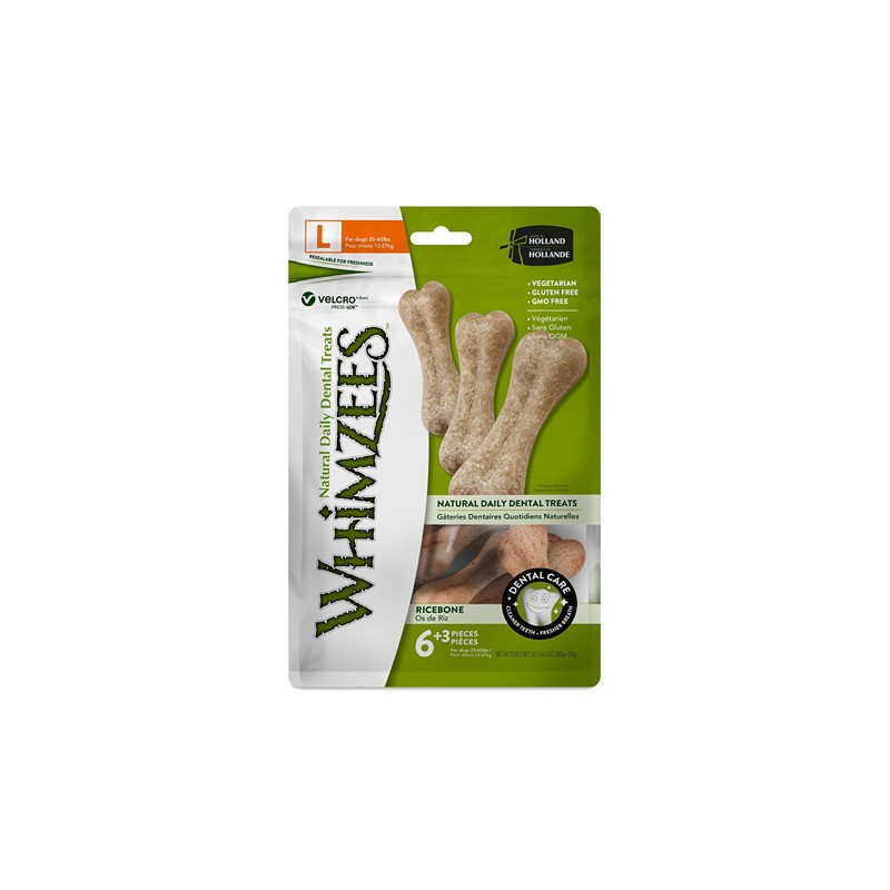 Whimzees Ricebone Natural Daily Dental Dog Treat, Large, 9Pcs (Pack Of 6)