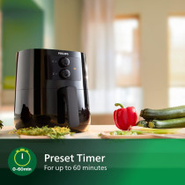 Philips Essential Air Fryer With Rapid Air Technology, Analogue, Black, 0.8Kg, 4.1L,50HZ