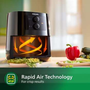 Philips Essential Air Fryer With Rapid Air Technology, Analogue, Black, 0.8Kg, 4.1L,50HZ
