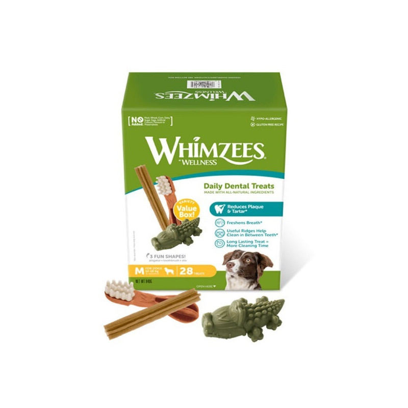 Whimzees Daily Dental Treats Variety Value Box, Medium, 28Pcs (Pack Of 3)