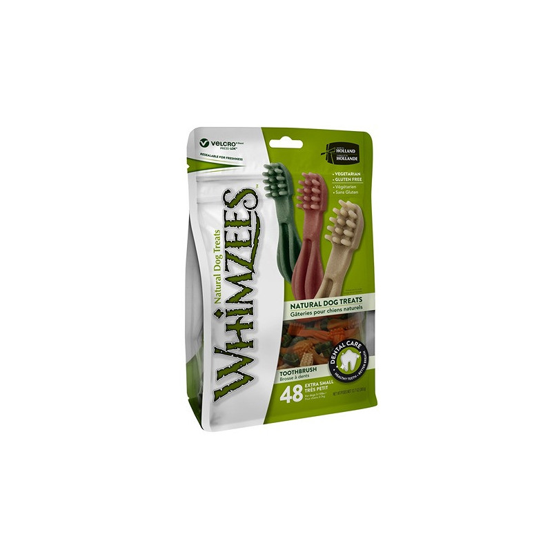 Whimzees Dog Toothbrush Dental Treats, XS, 48Pcs (Pack Of 6)
