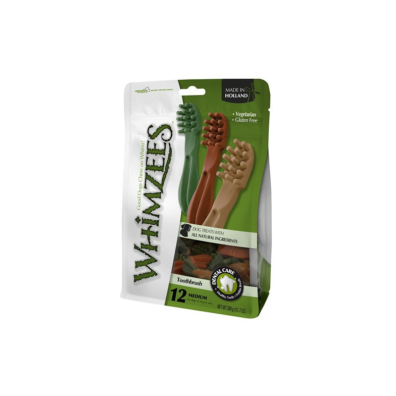 Whimzees Natural Grain Free Dental Dog Treats Toothbrush, Medium, 12 Pieces (Pack Of 6)