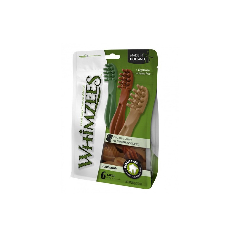 Whimzees Natural Grain Free Dental Dog Treats Toothbrush, Large, 6 Pieces (Pack Of 6)