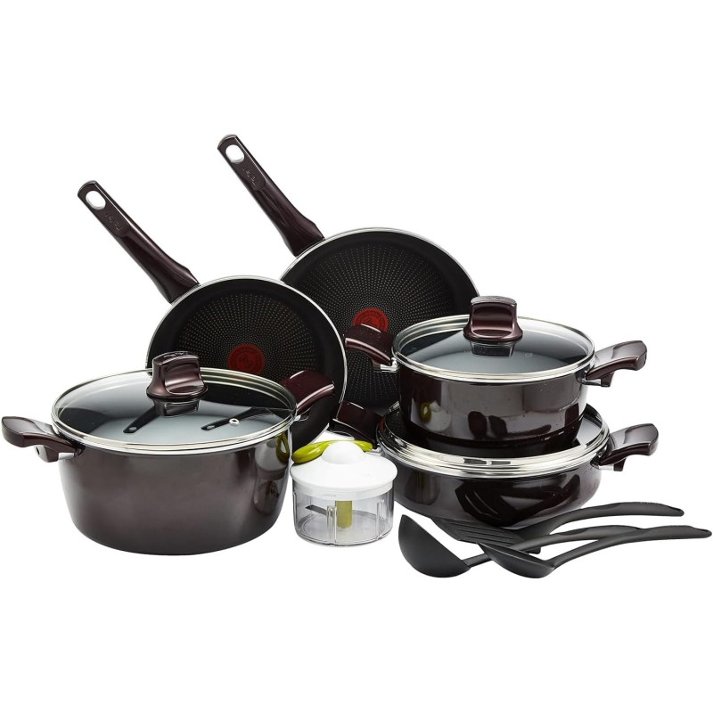 Tefal Cookware Set G6 Resist Intense 12 Pcs Cooking Set Non-Stick, Burgundy, Aluminium