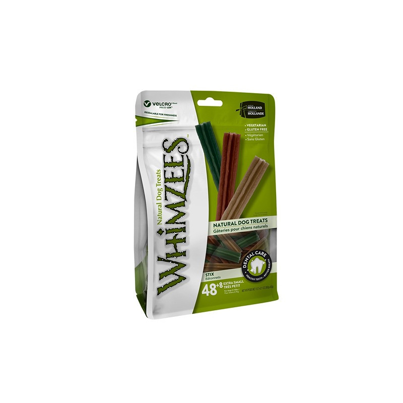 Whimzees Stix Natural Dental Dog Treats Grain Free, XS, 48 Plus 8Pcs (Pack Of 6)