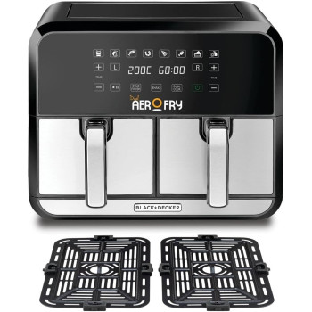 Black+Decker Digital Dual Zone Air Fryer 1700W 4L Capacity With Rapid Hot Air Circulation For Frying, Grilling, Broiling, Roasting