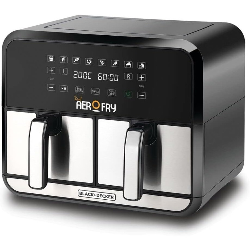 Black+Decker Digital Dual Zone Air Fryer 1700W 4L Capacity With Rapid Hot Air Circulation For Frying, Grilling, Broiling, Roasting