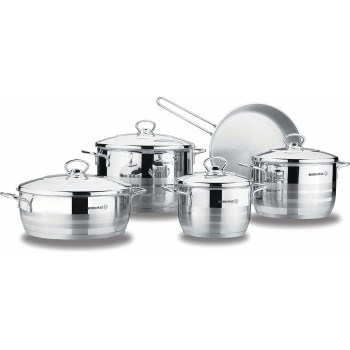 Korkmaz Astra 9 Pieces Stainless Steel Cookware Set, Induction Base Cookware Pots And Pans Set