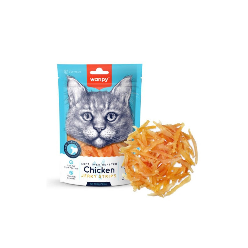 Wanpy Soft Oven-Roasted Chicken Jerky Strips Cat Treats 80 G (Pack of 18)