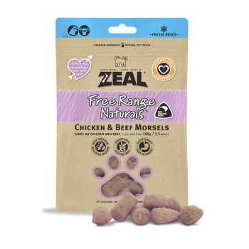 Zeal Dried Free Range Naturals Chicken And Beef Morsels Cat Treats 100 G (Pack of 6)