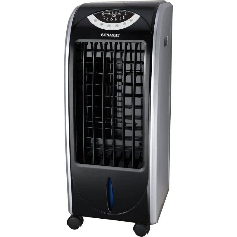 Sonashi SAC-202 Portable Air Cooler w/ 6 Liter Water Tank, 2 Ice Boxes, Three Wind Speeds, Water Level Indicator, 4 Castor Wheels, Electronic Display, 12 Hour Timer, Home Appliance