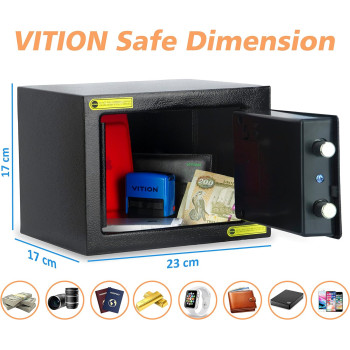 VITION Mini Safe Box, Digital Security Locker with Key for Passports Cash Money Jewelry Watches Suitable for Home Office Travel (Black)
