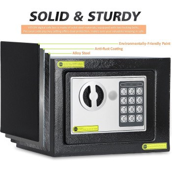 VITION Mini Safe Box, Digital Security Locker with Key for Passports Cash Money Jewelry Watches Suitable for Home Office Travel (Black)