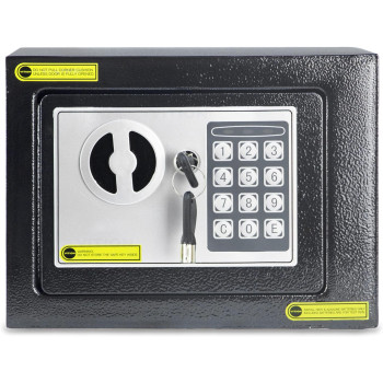 VITION Mini Safe Box, Digital Security Locker with Key for Passports Cash Money Jewelry Watches Suitable for Home Office Travel (Black)