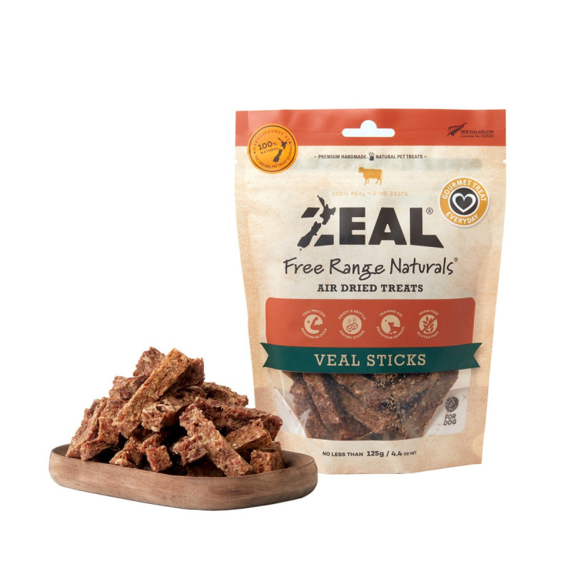 Zeal Free Range Naturals Air Dried Veal Sticks, 125g (Pack of 8)