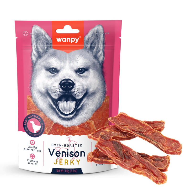 Wanpy Oven Roasted Dry Venison Jerky, 100g (Pack of 16)