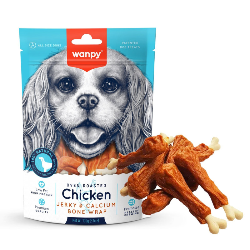 Wanpy Oven Roasted Chicken Jerky And Calcium Bone Wrap, 100g (Pack of 16)