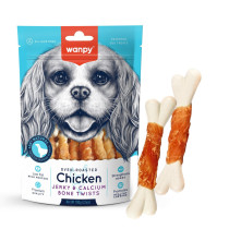 Wanpy Oven Roasted Chicken Jerky And Calcium Bone Twists, 100g (Pack of 16)
