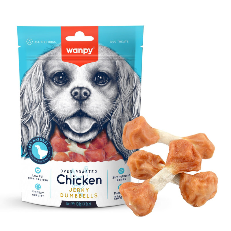 Wanpy Oven Roasted Chicken Jerky Dumbbells, 100g (Pack of 16)