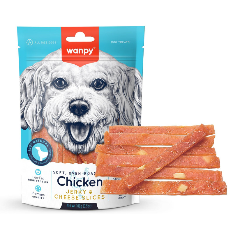 Wanpy Oven Roasted Chicken Jerky And Cheese Slices, 100g (Pack of 16)