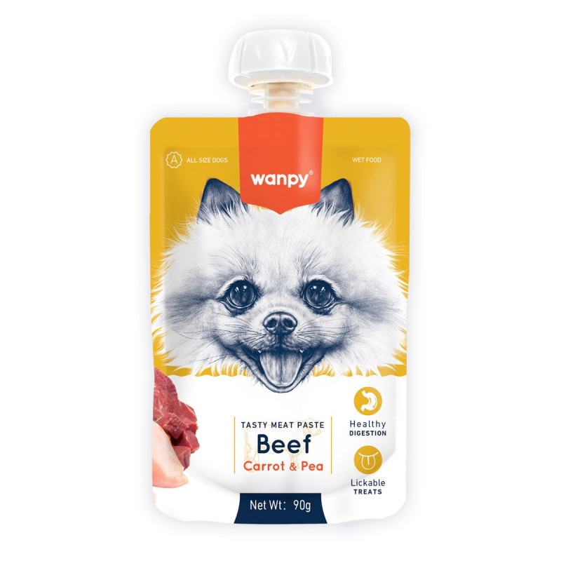Wanpy Tasty Meat Paste Beef With Carrot And Pea For Dogs, 90g (Pack of 30)