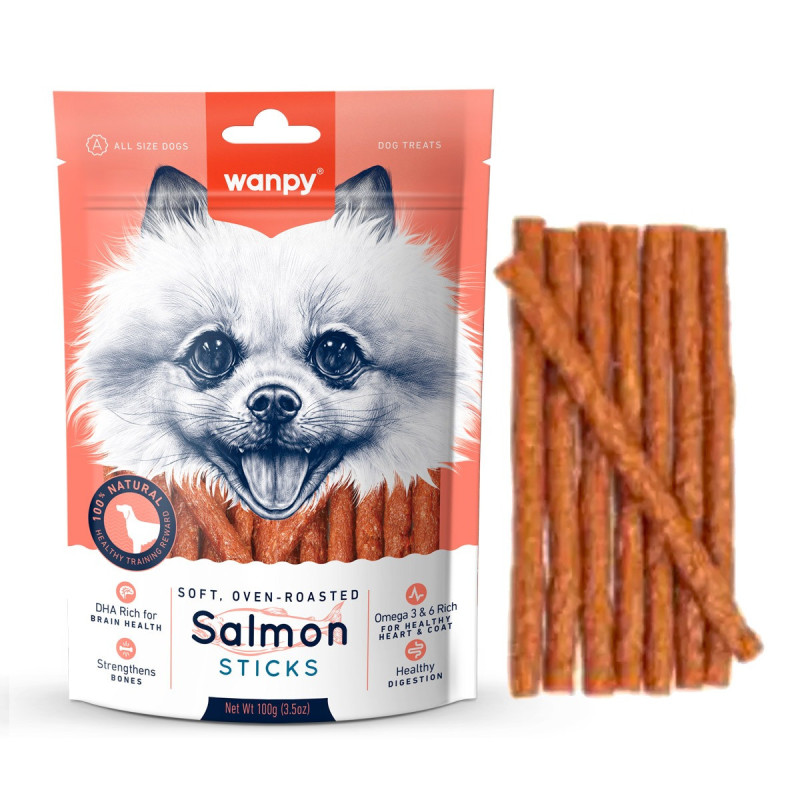 Wanpy Soft Oven Roasted Salmon Sticks, 100g (Pack of 16)