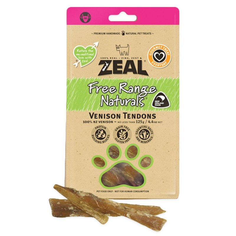 Zeal Free Range Natural Venison Tendons Dog Treats, 125g (Pack of 8)