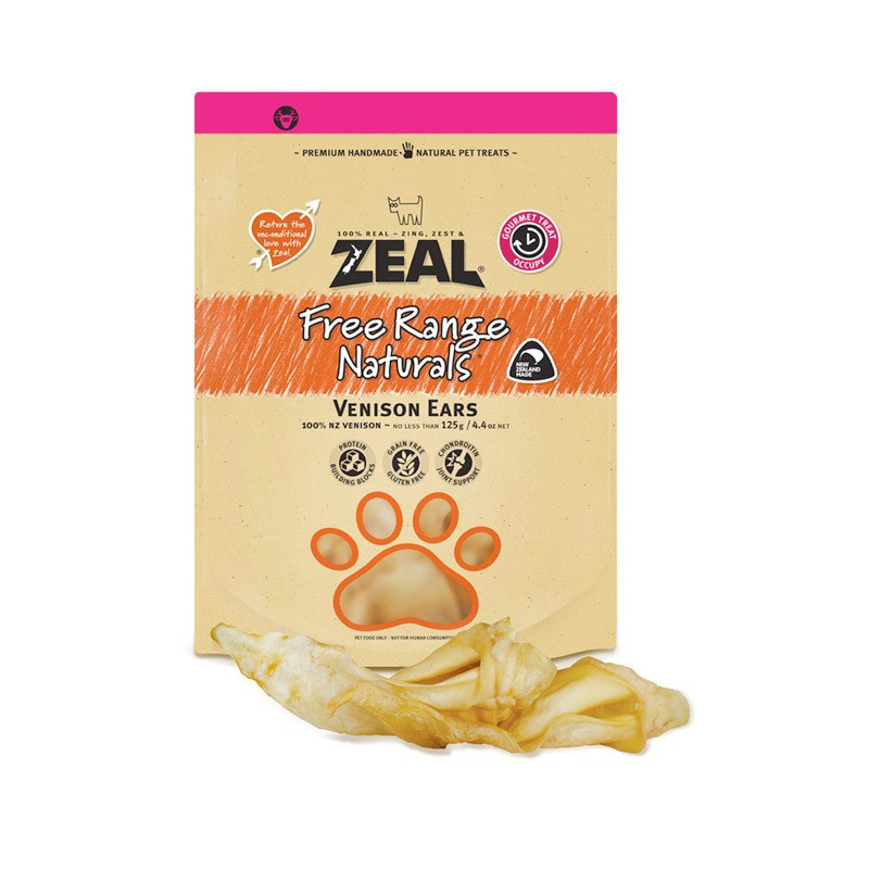 Zeal Free Range Naturals Venison Ears 3-4pcs Dog Treats, 125g (Pack of 6)