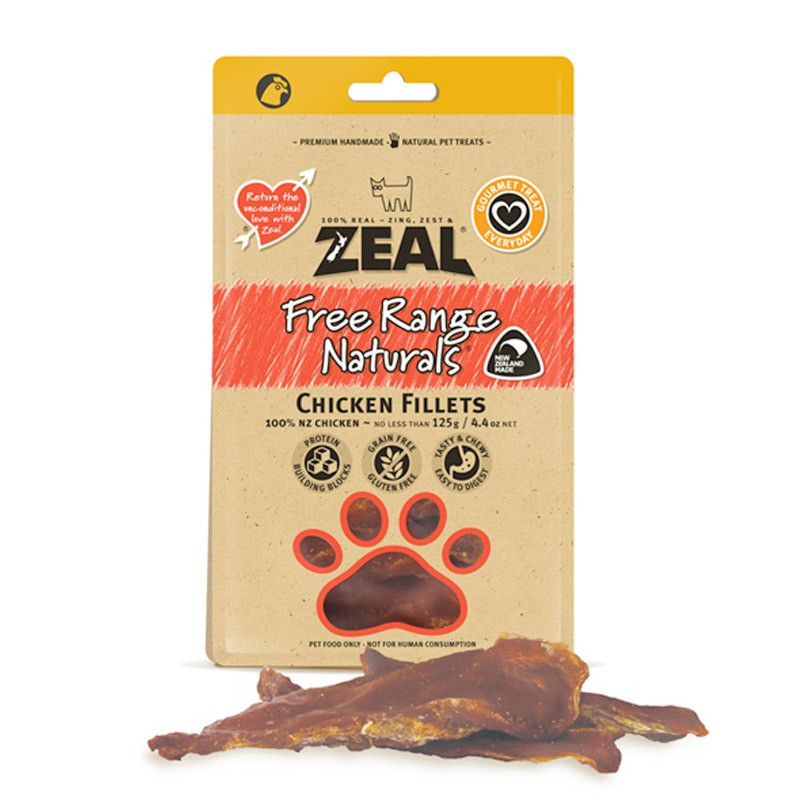 Zeal Free Range Naturals Dried Chicken Breast Fillet, 125g (Pack of 8)