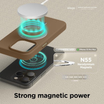 Elago Magnetic Silicone Case Compatible With iPhone 15 Pro Max Case 6.7 Inch, Compatible With All MagSafe Accessories, Built-in Magnets, Soft Grip Silicone, Shockproof, Brown