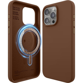 Elago Magnetic Silicone Case Compatible With iPhone 15 Pro Max Case 6.7 Inch, Compatible With All MagSafe Accessories, Built-in Magnets, Soft Grip Silicone, Shockproof, Brown