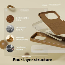 Elago Compatible With iPhone 15 Pro Case, Liquid Silicone Case, Full Body Protective Cover, Shockproof, Slim Phone Case, Anti-Scratch Soft Microfiber Lining, 6.1 Inch, Brown