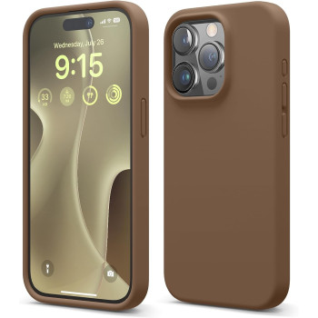 Elago Compatible With iPhone 15 Pro Case, Liquid Silicone Case, Full Body Protective Cover, Shockproof, Slim Phone Case, Anti-Scratch Soft Microfiber Lining, 6.1 Inch, Brown