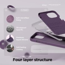 Elago Compatible With iPhone 15 Plus Case, Liquid Silicone Case, Full Body Protective Cover, Shockproof, Slim Phone Case, Anti-Scratch Soft Microfiber Lining, 6.7 Inch, Deep Purple